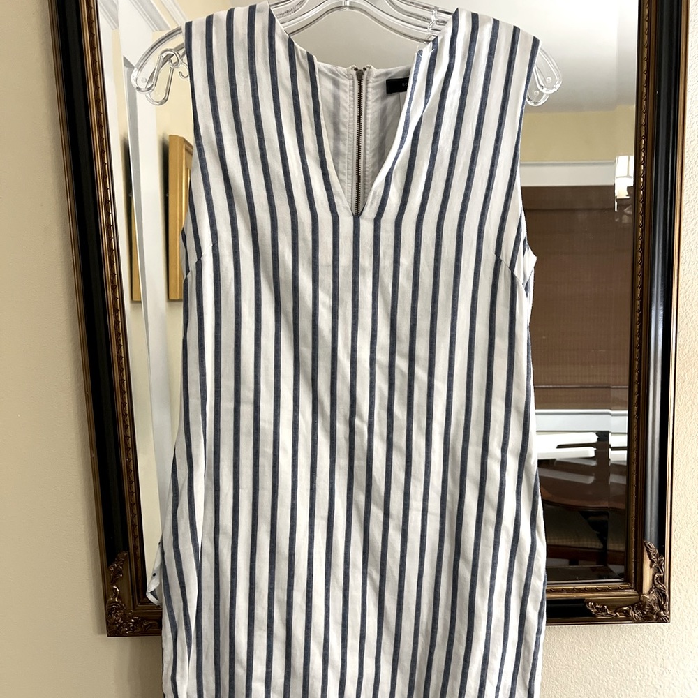 BCBG MAXAZRIA blue and white stripe peplum dress
